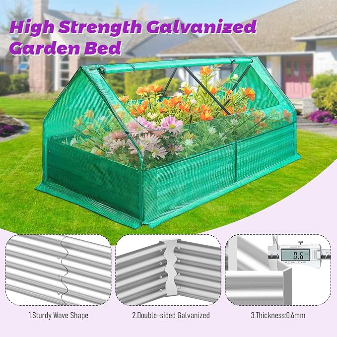 3-in-1 Raised Garden Bed with Greenhouse (72.8×37.4×36 with Cover 71×35.4×12) Outdoor/Indoor Mini Greenhouse Kit for Vegetables Flowers Herb Planter