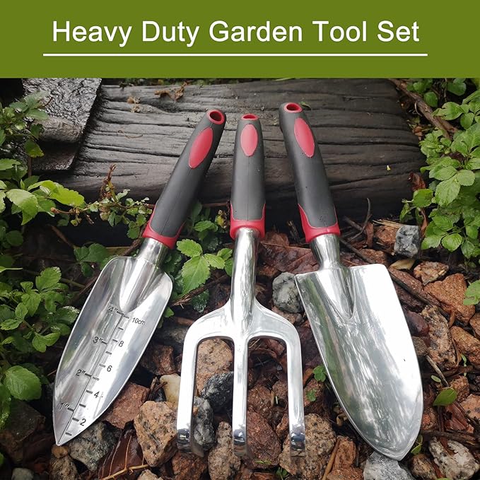FANHAO 3 Piece Heavy Duty Gardening Tools + Garden Hose Wand with Thumb Control