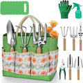 Gardening Tools 10-Piece Heavy Duty Stainless Steel Hand Tools with Durable Garden Tools Storage ToteRust-Proof Garden Tool Set Ideal Gardening Gifts for Women Yellow Floral Pattern Design