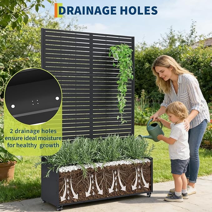 Galvanized Metal Planter Box with Trellis 47X16X71 Raised Garden Bed (with/Without Wheels) Privacy Screen for Climbing Plants Veggies &amp Vines Patio Planter with Drainage Holes 16 Deep