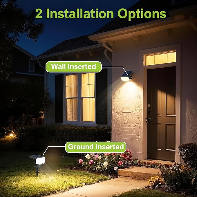 DAMINY Solar Spotlights Waterproof IP65Auto On/Off3000K 2 Lighting Modes Solar spot Lights for GardenPathwayYardLandscape-4 Pack