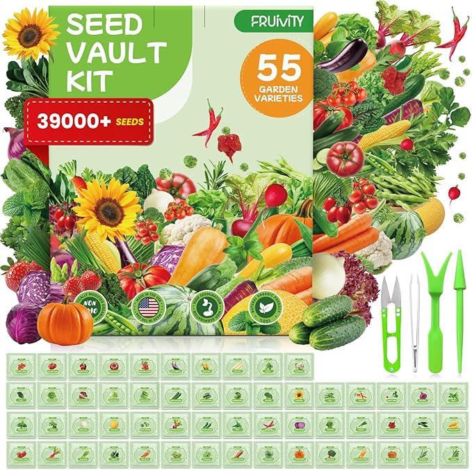 55 Vegetable Seeds Variety Pack - 39000+ Heirloom Seeds for Planting Vegetables and Fruits Non-GMO Garden Seeds for Outdoor Planting Gift for Mother Women Mom Friend (55 PCS Vegetable Seeds)