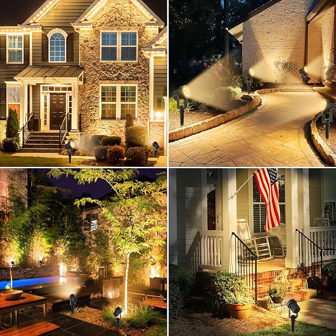 Solar Spotlights Outdoor Waterproof Warm White Landscape Spotlights Decorative Solar Spot Lighting for Garden Yard Pathway Lawn Poolside Party 4-in-1 Mounted (Warm White 2 Pack)