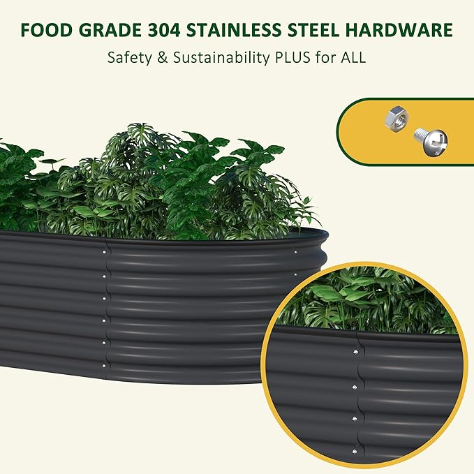 BlueWish 8x2x1.4FT Raised Garden Bed 17 H Metal Planter Boxes Outdoor with Bottomless Design Galvanized Raised Garden Bed for Plants Flowers 9 in 1 Raised Planter Bed Kit Grey