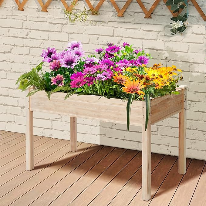 49x24x30 Long Raised Garden Bed Outdoor Wood Outdoor Planter Box Raised Garden Bed with Legs for Growing Flowers and Herbs on Patio Balcony Deck or Yard 30 Tall