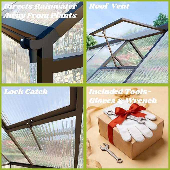 6x4 FT Greenhouse for Outdoors Polycarbonate Greenhouse with Quick Setup Structure and Roof Vent Aluminum Large Walk-in Green House for Outside Garden Backyard Dark Gray