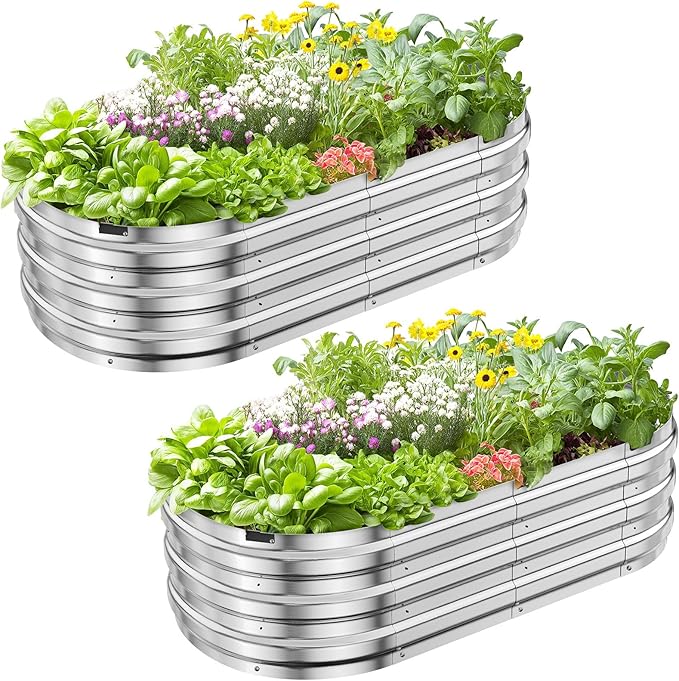 KING BIRD Raised Garden Bed Kit 2025 Upgraded 10-Minute Assembly Galvanized Planter Garden Box Outdoor for Gardening Vegetables Flowers 47x24x12 in Silver 2PCS
