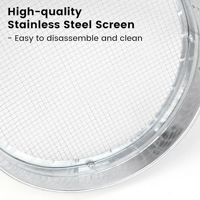 Soil Sifter with Handle for Gardening–14 Large Stainless Steel Soil Sieve-2 Replaceable Mesh Screens 3mm/6mm-Garden Sifter for Dirt Rocks Compost Gravel Pellet Sand