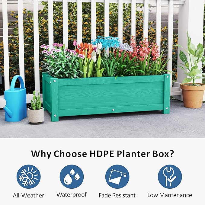 HDPE Raised Planter Box OutdoorRot-Resistant and Non-CrackingRaised Beds for Gardening 29.5 * 14.4 * 9.8 in for YardLawnOutdoor Planter Boxes Rectangle with Drainage Holes Aruba Blue