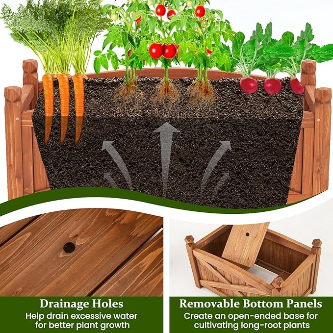Raised Garden Bed 36 L x 16W x 15H Wooden Garden Bed Outdoor w/Placed Drainage Holes &amp Removable Base Panels Rectangular Planter Box for Vegetables Flower Herb Fruit (1 36 x 16 x 15)