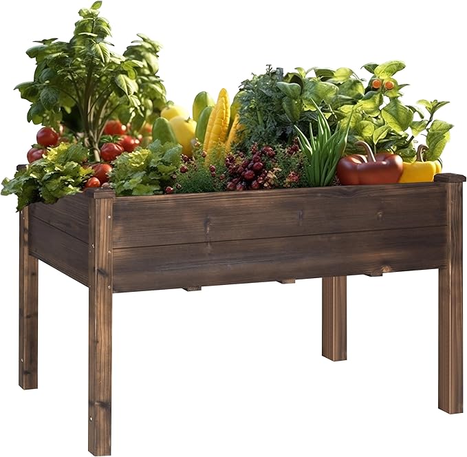 48x24x30 in Raised Garden Bed with Legs Outdoor Elevated Wood Planted Box with Liner &amp Drainage Hole for Vegetable Flower Backyard and Patio Rustic