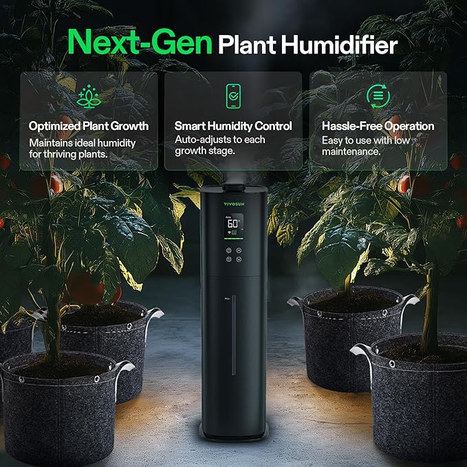 VIVOSUN AeroStream H09 Intelligent Wi-Fi Humidifier 2.38 Gal / 9 L Humidifier with Temp &amp Humidity Probe Smart Remote Control Designed for Growers (Pack of 2)