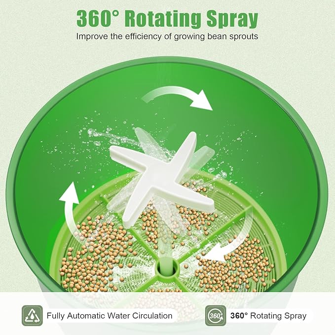 Bean Sprouts Grow Kit Sprouts Growing Kit 2-Layer 110V Smart Sprouter with 360°Sprinkler and 3 Seasonal Modes Indoor Bean Sprout Maker for Soybean Mung Bean Radish and Wheatgrass