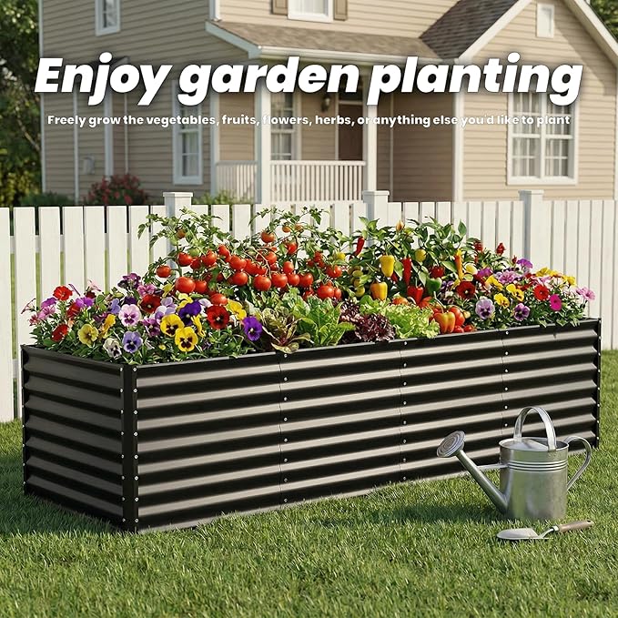 8x2x2FT Raised Garden Beds Outdoor Planter Raised Beds for Gardening Vegetables FlowersLarge Metal Garden Box Deep Plant Flower pots Outdoor (Black 1Pack)