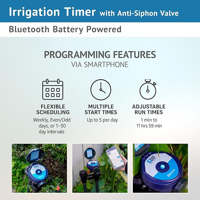 DIG BTC-ASV Bluetooth Battery Powered Weatherproof Wireless Irrigation Controller w/ Anti Siphon Valve - Smart Easy-to-Use Compatible with Residential Drip and Sprinkler Irrigation Systems