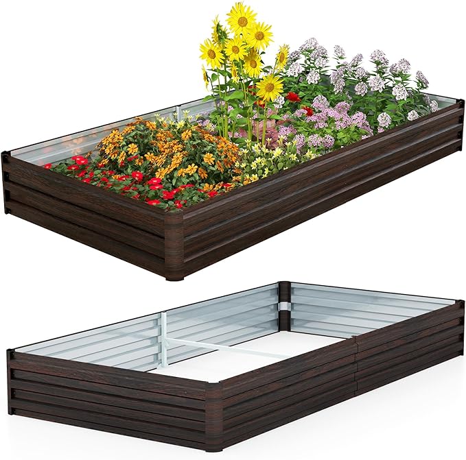 HAPPYGRILL Raised Garden Bed 8x4 x1 ft Galvanized Metal Planter Raised Bed for Vegetable Fruit Herb Flower Outdoor Planter Box with Open-Ended Base for Patio Lawn