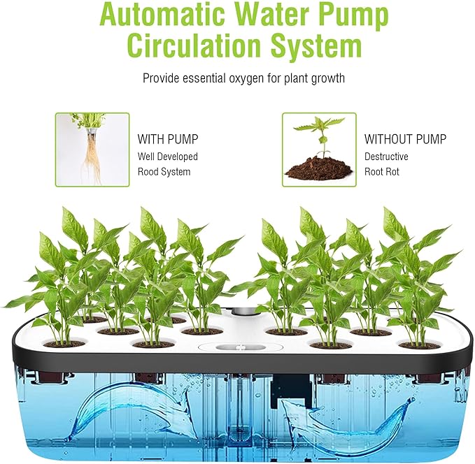 Hydroponics Growing System Indoor Garden12 Pods Indoor Gardening System with LED Grow Light Height Adjustable Plants Germination Kit Hydroponic Planter Fresh Harvest (White)