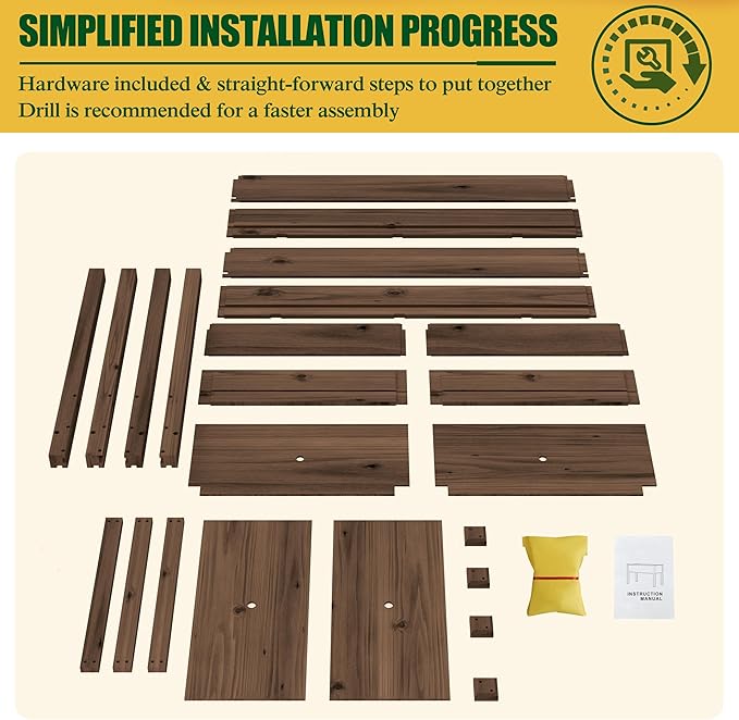 48x24x30 in Raised Garden Bed with Legs Outdoor Elevated Wood Planted Box with Liner &amp Drainage Hole for Vegetable Flower Backyard and Patio Rustic
