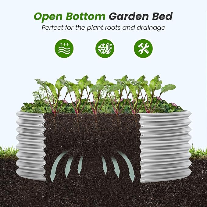Land Guard 4×4×2ft Galvanized Raised Garden Bed Kit 2Pcs Planter Raised Garden Beds Outdoor Round Clearance Raised Garden Beds for Gardening Vegetables (Silver)