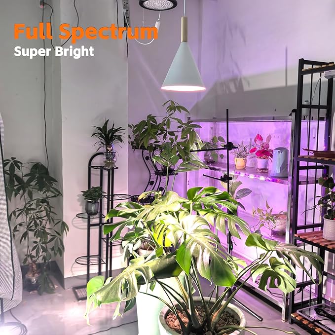 Hanging Grow Lights for Indoor PlantsPendant Plant Lights for Indoor Growing15W Full Spectrum with Timer and 15FT Power Cord Hanging Grow LightLarge Tall Plant Greenhouse (Black)