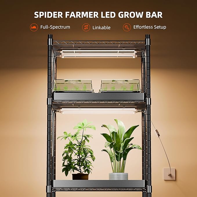 Spider Farmer 1FT LED Grow Lights for Indoor PlantsLight Strips for ShelvesFull Spectrum IP65 Waterproof Supplemental Light Bars for Grow Tent Indoor Greenhouse Plant Seedling Veg Flower4-Pack