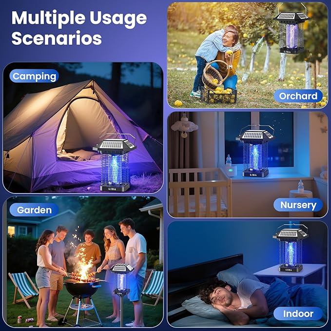 LiBa Solar Bug Zapper Outdoor 2 in 1 Mosquito Zapper Cordless &amp Rechargeable Solar Insect Killer Lamp 3500V Mosquito Catcher Decor Light for Patio Garden Backyard