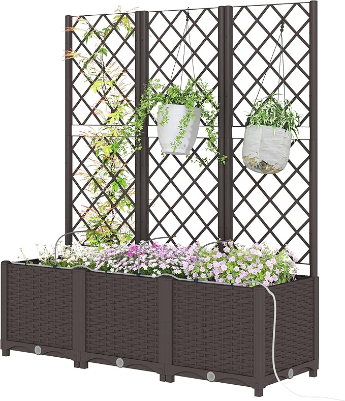 Raised Planter Box with Trellis Planter for Vegetables Flowers Vines Outdoor Planter for Climbing Plants 53.5H Outdoor Garden Bed With Tall Trellis Decorative Outdoor Planter Trellis Planter Box