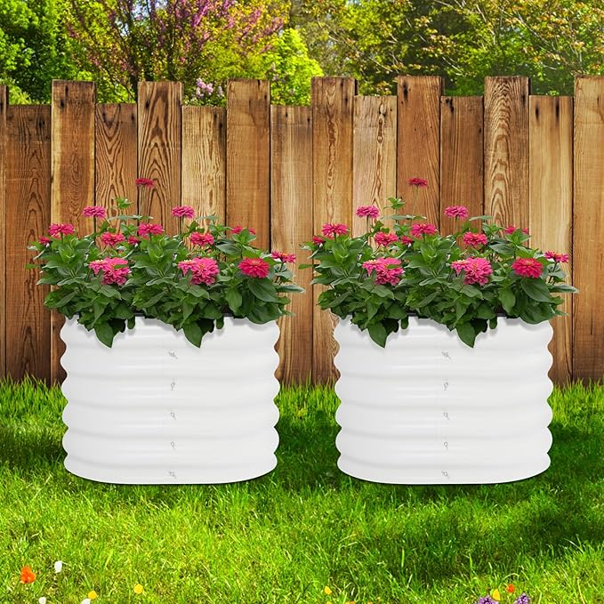 Raised Garden Bed 2Pcs Galvanized Square Garden Beds Kit Silver Outdoor Metal Planter Raised Beds for Vegetables Fruits Flowers 1.96(L)*1.96(W)*1.41(H) ft
