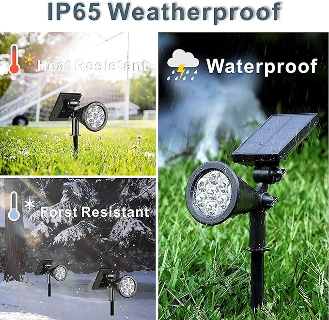 Solar Landscape Lights 7 LED Solar Spotlights 2 in 1 Waterproof Security Light Solar Lights Outdoor (Warm White)