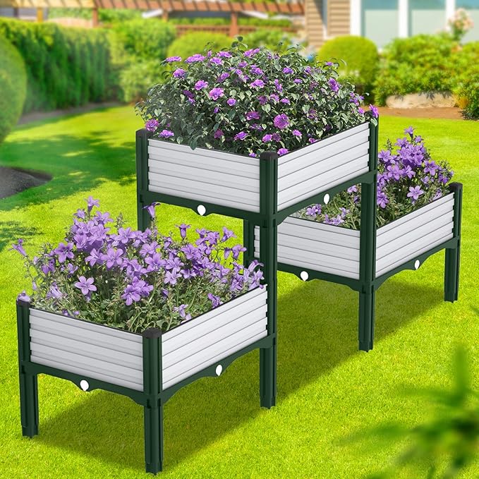 Planter Box Raised Garden Bed with Reinforced Support Rods Drainage Grid Multi-Combination Options for Vegetables Flowers and Herbs Ideal for Balcony and Patio Gardening