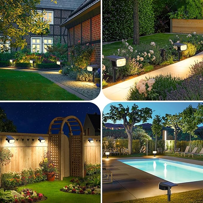 Sucolite 6-Pack Solar Spot Lights Outdoor Waterproof IP65 3 Lighting Modes 2-in-1 Solar Landscape Spotlights for Yard 59 LED Solar Powered Wall Lights for Garden Pathway Driveway Walkway Warm White