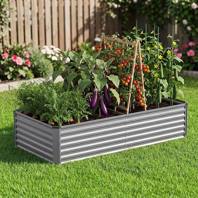 Galvanized Raised Garden Bed Outdoor 8x4x2ft Large Raised Bed for Gardening Metal Planter Box for Vegetables Fruits Flowers and Herb Easy Assembly Food Grade Materials Silver