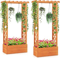 IRONMAX Raised Garden Bed with Trellis &amp Hanging Roof Fir Wood Planter Box for Vegetables Flower Climbing Plants Outdoor Garden Planter w/Drainage Holes for Backyard (2 31” x 14” x 60”)