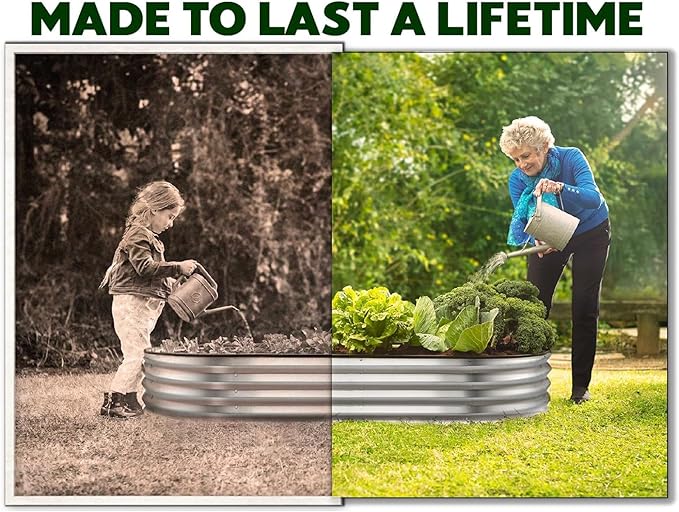 Plant &amp Plot Galvanized Raised Garden Beds Outdoor // 8×4×1 ft (2-Pack) Planter Raised Beds for Gardening Vegetables Flowers // Large Metal Garden Box // Patented Tool-Free Design (Silver)