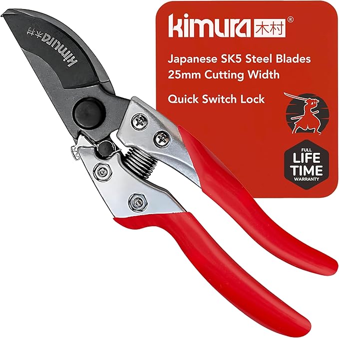 Kimura® 8 Pro Bypass Pruning Shears Heavy Duty Japanese SK5 Steel Blades 1 inch Cut Capacity Non-Slip PVC Coated Handles Lightweight &amp Ergonomic Japanese Pruners Professional Garden Clipper