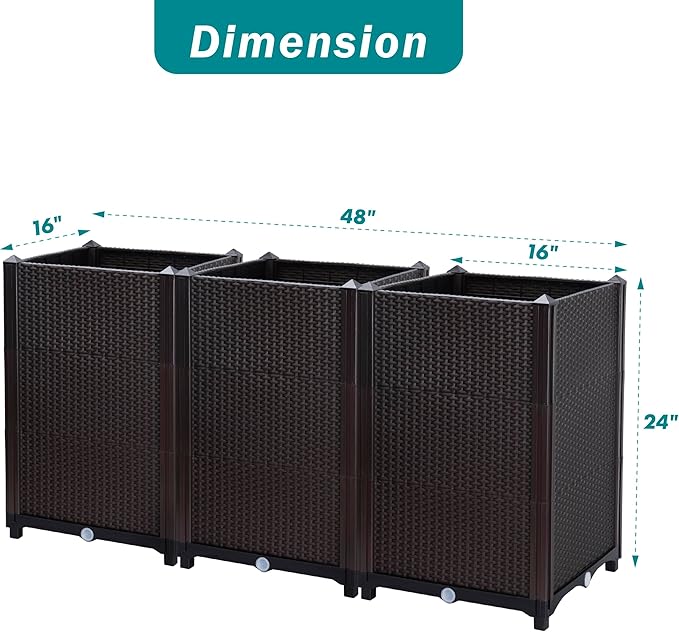 D'vine Dev Raised Patio Planter Box - Elevated Planter with Drainage Plug Raised Garden Beds for Growing Flowers Herbs Vegetables - Outdoor Standing Gardening Kit Set of 3 RGB-D-3