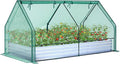 Ohuhu Raised Garden Bed with Greenhouse Cover 8x4x1 FT Galvanized Metal Planter Box Outdoor with PE Cover 4 Doors for Ventilation 3-in-1 Gardening Set for Vegetable Flower Herb Succulent