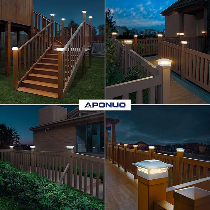 APONUO Bundle of 2 Items Solar Fence Post Lights Led Solar Spotlights