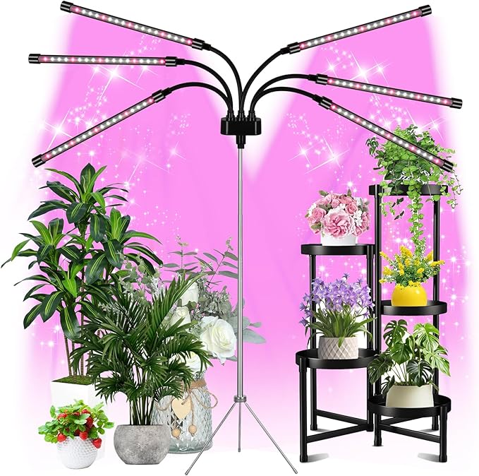 Grow Lights for Indoor Plants LED Grow Light Stand Red White Full Spectrum Plant Lamp with Adjustable Tripod Gooseneck Suitable for Flowers Vegetables (Type B)