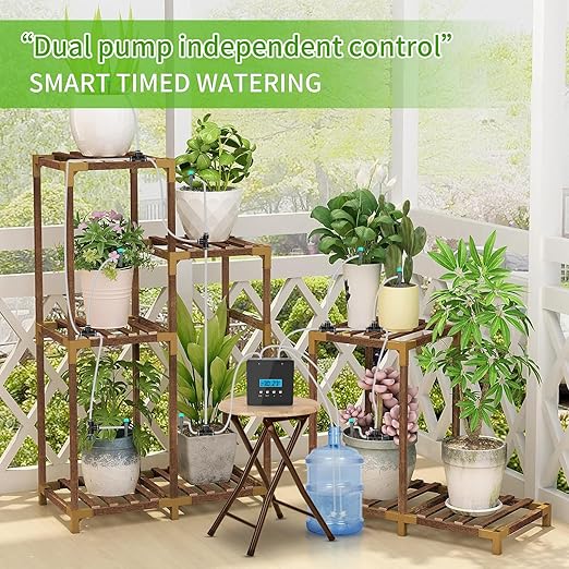 Automatic Plant Waterer Indoor Indoor Plant Watering Devices with 2 self-Priming Pump Automatic drip Irrigation kit with 20 Adjustable droppers self Watering System programmable Timer