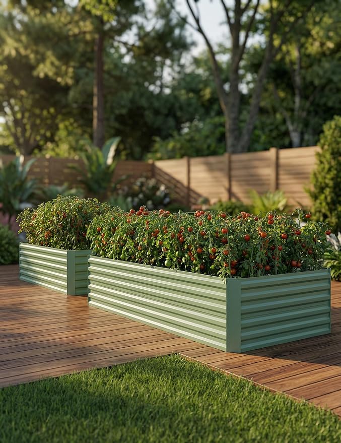 Raised Garden Bed 8x4x2ft Galvanized Raised Garden Bed Metal Extra Large Raised Beds for Gardening Outdoor Garden Bed 24 Height Green