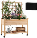 Giantex 65'' Wooden Raised Garden Bed w/Trellis on Wheels Mobile Elevated Planter Box w/Legs Liner &amp Drainage Holes for Climbing Plant Vegetable Herb Flower Outdoor Garden Box Backyard Balcony