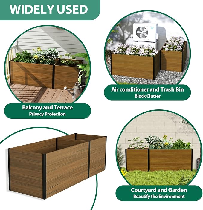 Composite Garden Planter Box with Open Base - Outdoor Modular Raised Bed for Vegetables Flowers and Herbs Durable Eco Friendly Easy to Assemble Low Maintenance