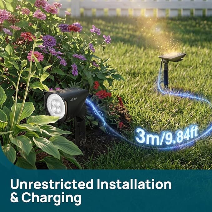 Linkind Smart Solar Lights Outdoor Waterproof SL6C Dual-Ring Solar &amp USB Charging Solar Spotlights Outdoor Waterproof IP66 Color Changing Spot Light for Yard Tree Landscape House 1 Pack