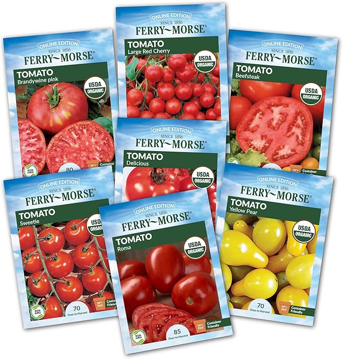 Ferry-Morse Organic Tomato Lover Seed Variety Pack - High Germination Rate GMO Free - 7 Pack