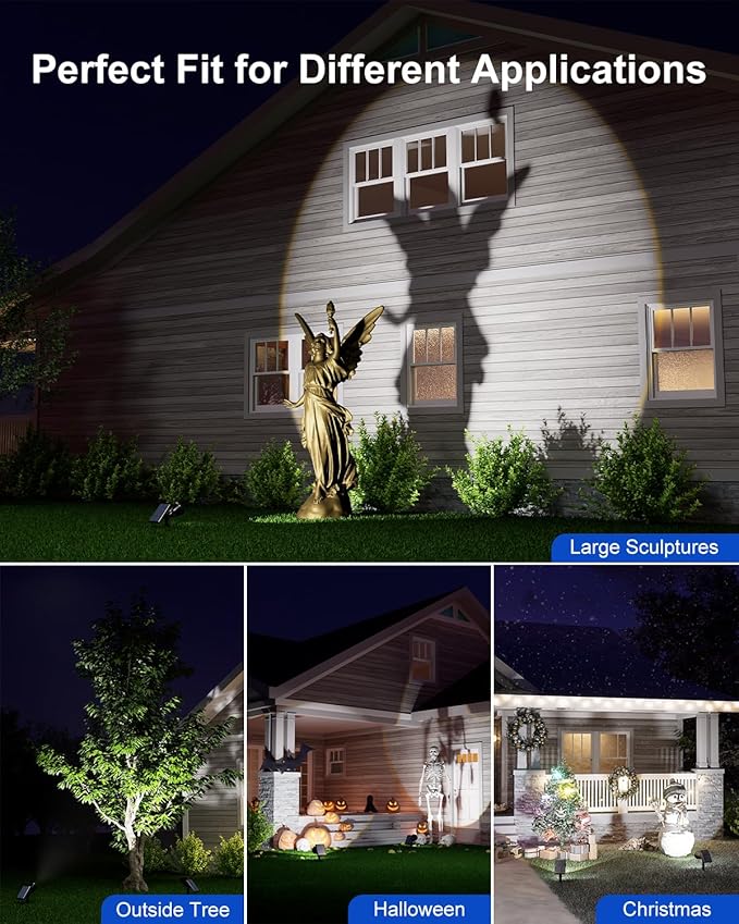 Solar Powered Sunset Spotlight Outdoor Waterproof Spot LED Accent Landscape Uplight for Outside Trees House Flag Sculptures Lawn Wall Yard and Garden Independently Adjustable Light &amp Panel