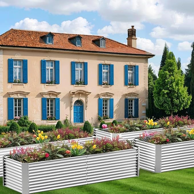 2 Pack Tall Corrugated Galvanized Steel Raised Garden Bed Outdoor Metal Above Ground Garden Bed for Vegetables and Flowers Rectangle Raised Beds for Gardening-4x2FT