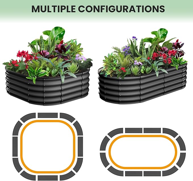 2 Pcs Oval Raised Garden Bed 6×3×1ft Raised Beds for OutdoorPlanter Raised BoxesOpen-Ended Base Metal Raised Planter BedsLarge Metal Garden Box for Vegetables Flowers Tool-Free Assembly
