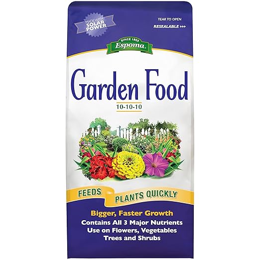 Espoma 10-10-10 Garden Food 6.75-Pound Bag Promotes Growth in All Flowering Plants Trees Shrubs and Vegetables. Granular for Easy Application. Pack of One.