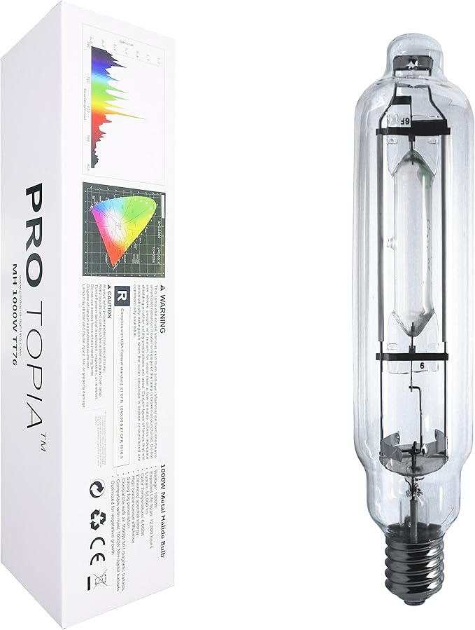 1000 Watt Vegetative Metal Halide Lamp MH Grow Light Bulb Lamp MH 1000W E39 High PAR Enhanced Blue and Violet Spectrums CCT 6000K for Vege Growth and Flower
